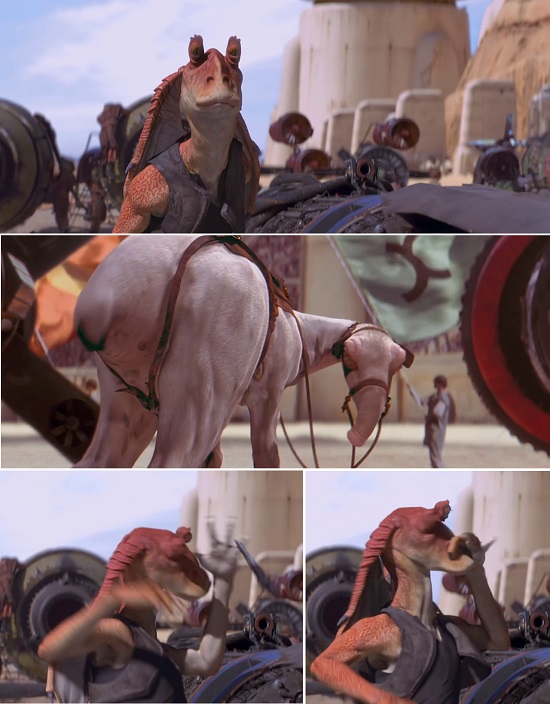 Jar Jar Binks che odora una scoreggia