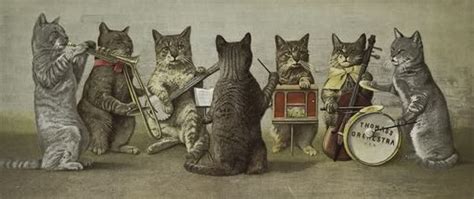 Raffigurazione di gatti che impugnano strumenti musicali
