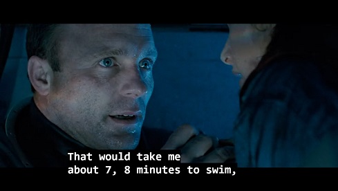 Scena da The Abyss, il personaggio di Bud conta quanto gli ci vorrà a nuotare per prendere una seconda muta