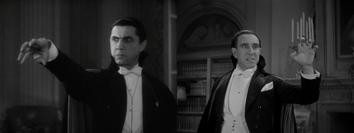 Due scene a confronto di Dracula (1931) nella sua versione americana con Bela Lugosi e la versione in spagnolo