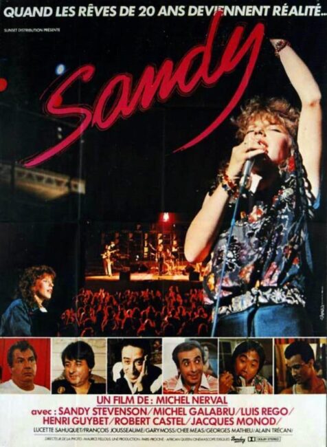 Locandina originale del film Sandy del 1983, con la foto della cantante sul palco