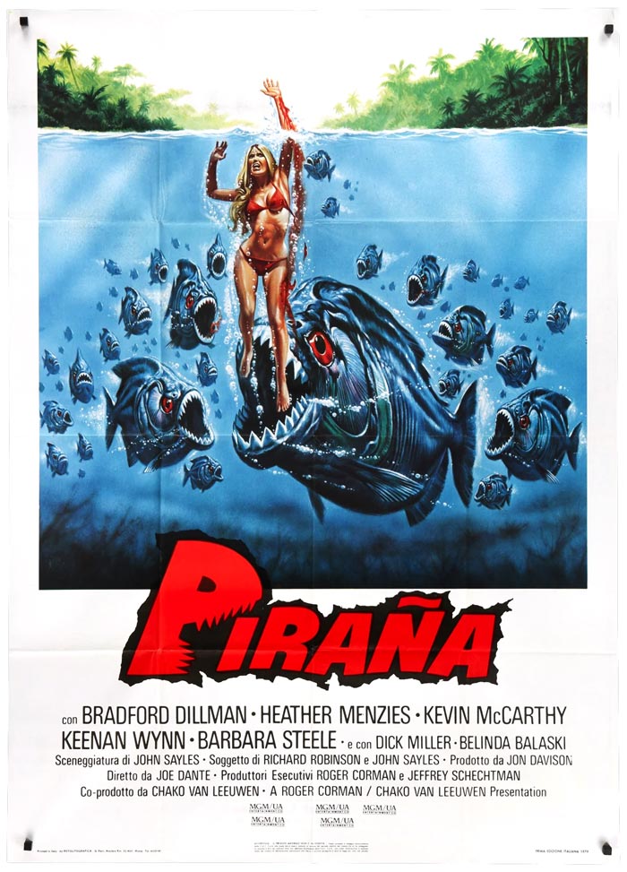 Locandina italiana del film Pirana, di Joe Dante, 1978.